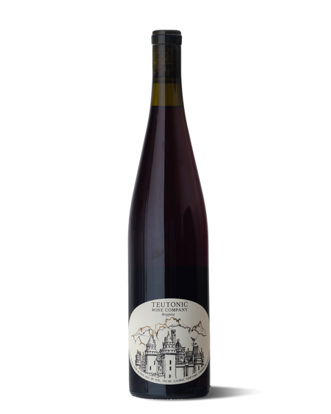 photograph of a tall wine bottle