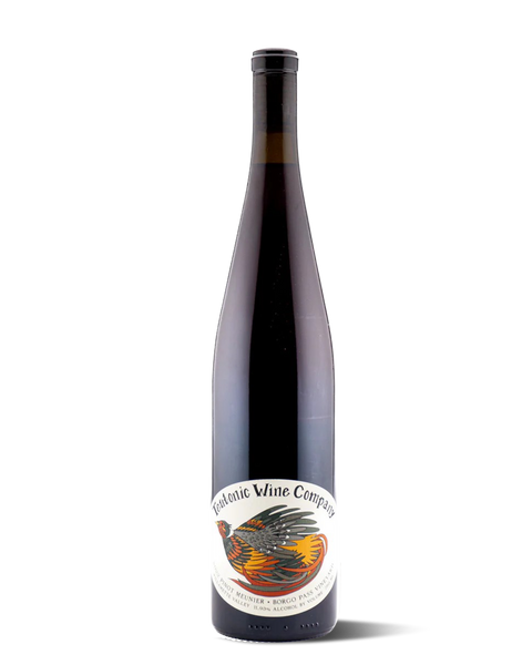 photograph of a tall wine bottle