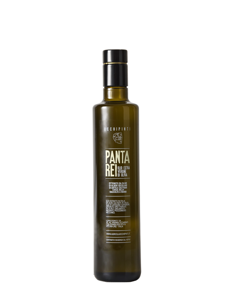 a tall, slender bottle of olive oil